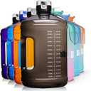 Gallon Big Water Bottle with Handle, 128oz Leakproof BPA Free Fitness Sports Water Bottle with Motivational Time Marker & Wide Mouth Ensure You Drink More Water (BLACK)