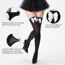 Women's Satin Bows Thigh High Stockings Hold-ups Snag-Resistant Knee High Long Socks (Large, 2-black White)
