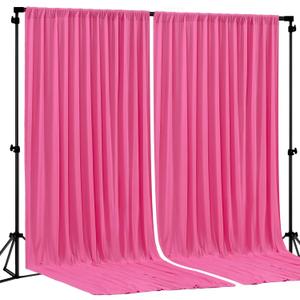 Hot Pink Backdrop Curtain 2 Panels-Wrinkle-Free Polyester Photography Drapes for Wedding Party Photo Background Decorations- 8 X10FT (Hot Pink)