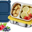 2 Pack Stainless Steel Snack Containers with Silicone Lids, Snackle Pack Containers, Reusable 2 Compartment Snack Box, Food Storage Containers Box for School, Office, Picnic