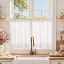 Lazzzy Kitchen Curtains 24 Inch Length White Textured Short Tier Curtains Modern Farmhouse Cafe Style Window Panels for Bathroom Laundry Room Light Filtering Rod Pocket 2 Panels