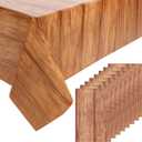 8 Pcs Wood Grain Tablecloth, 54x108 Inch Brown Plastic Table Covers, Disposable Rustic Western Table Cloth for Barn Themed Birthday Party Decor