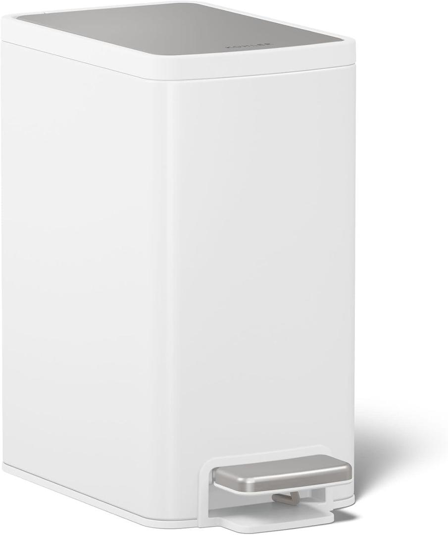 KOHLER 31319-STW 6 Liter (1.5 Gallon) Step Trash Can, Fingerprint Resistant, Quiet Close Lid, Stainless Steel + White