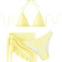 SHENHE Women's 3 Piece Textured High Cut Halter Triangle Bikini Swimsuit with Cover Up Size M