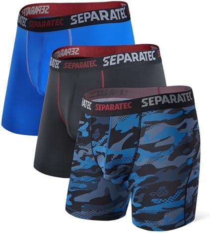 Separatec Mens Underwear with Pouch for balls Anti Chafing Underwear Men Athletic Sport Performance Long Boxer Briefs 3 Pack Large