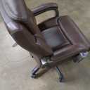 La-Z-Boy Delano Big & Tall Executive Office Chair, Ergonomic Mid-Back Lumbar Support, ComfortCore Memory Foam Cushion, Weathered Gray Wood Arms & Swivel Base, Bonded Leather, Chestnut Brown