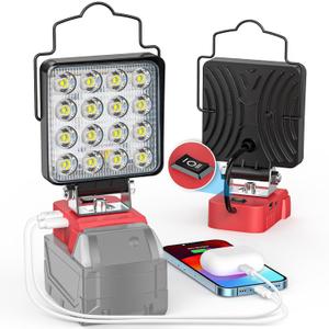 Ecarke LED Work Light Compatible with Milwaukee 18V Battery, 70W Cordless Work Lights 7000LM of Flashlight Battery Light with Low Voltage Protection & Type-C & USB-A Charger Port