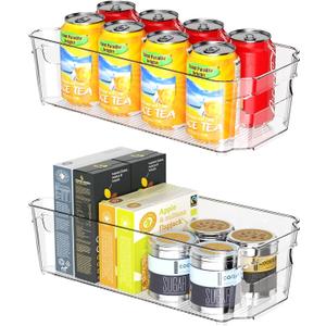 Clear Fridge Organizer, Refrigerator Organizer Bins with Handle, Freezer, Kitchen Cabinet, Pantry Organization, BPA Free Fridge Organizers (12.4 inch 2 Pack)