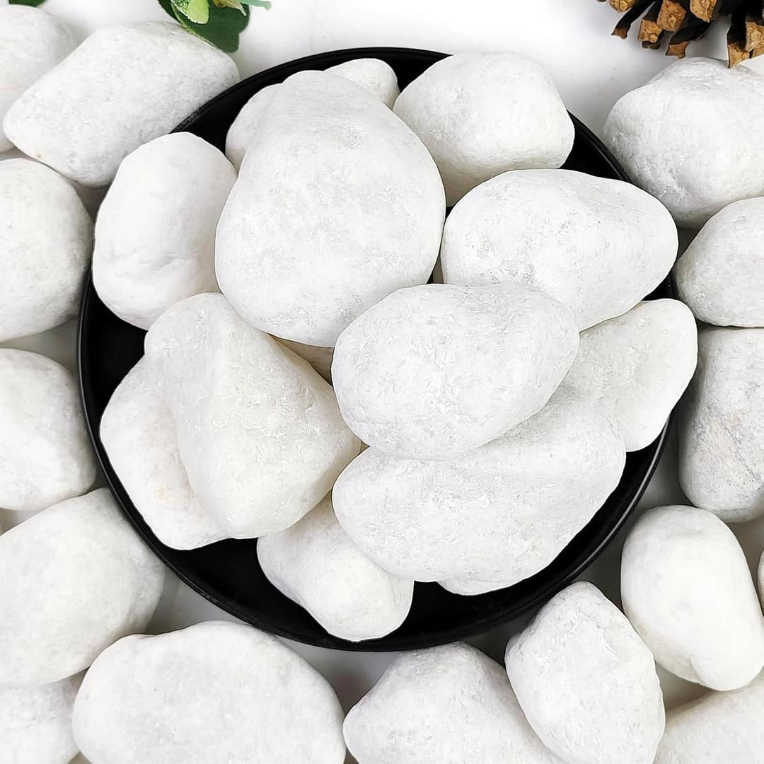 20lb White River Rocks for Landscaping, 2-3 Inch Natural Pebbles for Indoor Plants, Snow White Decorative Stones, Ideal for Fish Tank, Vases, Crafting, Home Decor and Garden Rocks