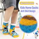 Kids Boys Fuzzy Slipper Socks Winter Soft Warm Thick Fleece Lined Plush Children Non Slip Home Socks (Blue)