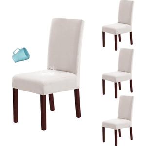 H.VERSAILTEX 100% Waterproof Dining Chair Covers Stretch Chair Covers for Dining Room Set of 4 Parson Chair Slipcovers Chair Protectors Covers Dining, Soft Thick Solid Fleece Fabric Washable, Ivory
