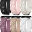 SNBLK Floral Engraved Bands Compatible with Samsung Galaxy Watch 8 Band 40mm 44mm/Galaxy Watch 8 Classic Band 46mm, 6Pack Flower Soft Silicone Sport Replacement Strap for Samsung Watch Bands Women Men