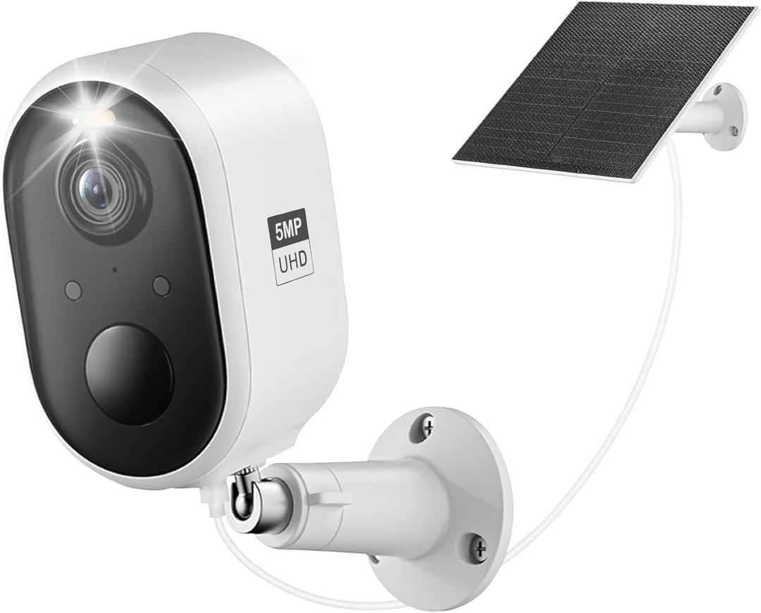 Solar Security Camera Outdoor Wireless, 5MP(3K) Color Night Vision, Battery Powered PIR Motion Detection,2.4GHz WiFi Cameras for Home Surveillance, Light and Sound Alarm, 2-Way Audio, Waterproof