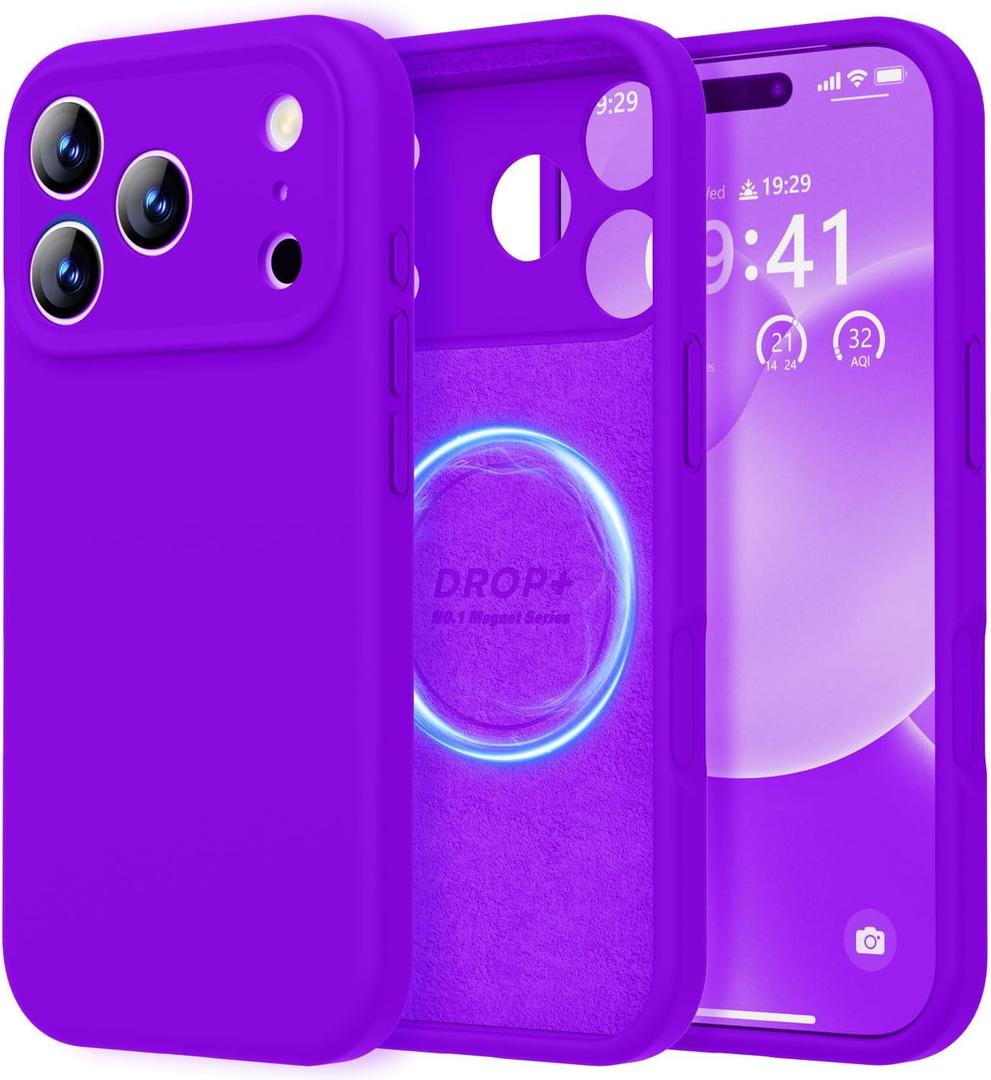 LOVE 3000 Designed for iPhone 17 Pro Max Case, Premium Silicone [Compatible with Magsafe][Soft Anti-Scratch Microfiber Lining] Shockproof Protective Phone Case for Men Women 6.9", Neon Purple