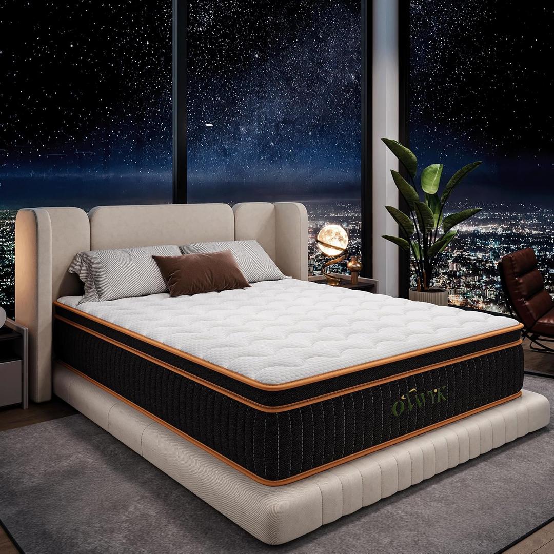 Queen Mattress 10 Inch, Hybrid Mattress Queen Size Bed in a Box, Memory Foam and Individual Pocket Springs, Edge Support, Motion Isolation & Pressure Relief, Medium Firm 