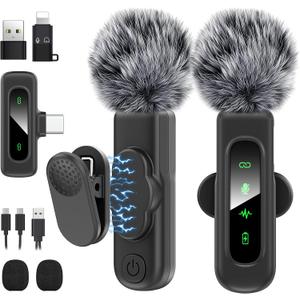 USB C Mini Wireless Lavalier Microphone for iPhone/Android,Lapel Mic with Magnetic Clip-on for Record VideoLav Mic with LED Display Podcast Vlog Content Creator Interview