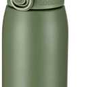 Insulated Water Bottle 18 oz with Dustproof Lid, Carry Handle & Tea Infuser, BPA-Free & Leakproof, Stainless Steel Water Bottles Ideal for Fitness, Hiking, Office & Outdoor Use （Olive Green ）