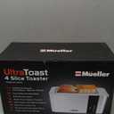 Mueller UltraToast Full Stainless Steel Toaster 4 Slice, Long Extra-Wide Slots for Bagels and Waffles, 6 Browning Levels, LED Display, Cancel/Defrost/Reheat Functions & Removable Tray, Kitchen Gadgets