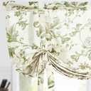 jinchan Tie Up Valance Curtain Floral Linen for Windows Farmhouse 45 Inch Damask Printed Short Window Treatment Adjustable Length for Kitchen Living Room Light Filtering 1 Panel Green on Linen