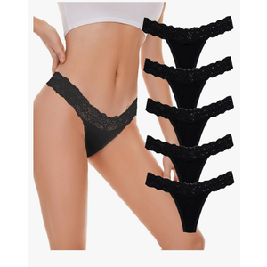 Lace Thongs for Women Pack Seamless Stretch No Show Underwear Cotton Modal Thong Panties 5 Pack, S