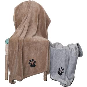 Extra Large Dog Towel - Pack of 2 - Super Absorbent Soft Microfiber Pet Bath Grooming Towels for Drying Dogs and Other Pets (XL-55" * 36", Grey and Brown)
