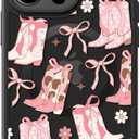 FUNMIKO for iPhone 15 Pro Case Wireless Charging & Military-Grade Protection - Cute Floral Design for Women Girls, Non-Slip Matte Cover with Shockproof Corners - Boots and Bows