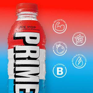 PRIME Hydration ICE POP, Sports Drinks, Electrolyte Enhanced for Ultimate Hydration, 250mg BCAAs, B Vitamins, Antioxidants, Low Sugar, 12 Fl Oz (Pack of 24), Best By: 17 OCT 2025