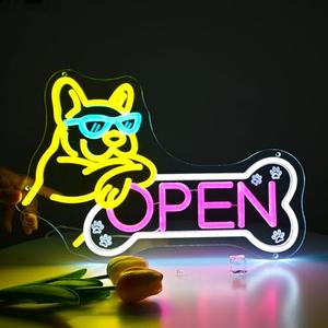 Britrio Pet Shop Open Neon Sign Dog Wall Decor for Pet Grooming Salon Open LED French Bulldog Neon Light Art for Pet Shop Business Welcome Sign Pet Hospital Pet Spa Animal Clinics Decoration 5V USB