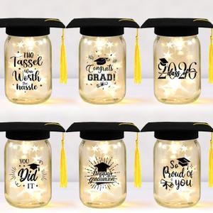 6 Sets 2026 Graduation Centerpieces for Tables, Mason Jar Centerpieces with Graduation Caps, Money Jars for College High School Congrats Grad Party Decor Supplies (Black)