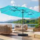 SUPERJARE 15ft Large Patio Umbrella with Base included, Double Sided Outdoor Umbrella with Solar Lights, Pool Umbrella with Fade Resistant Canopy for Deck, Porch, Yard, Balcony, Light Blue