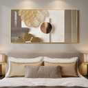 Large Framed Modern Luxury Gold Wall Art for Living Room, Horizontal Bright Style Artwork for Walls, Contemporary Geometric Picture Prints Painting Decor for Bedroom Hallway Dining Room 60x30 Inch, 28.5"L x 57"W