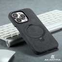 AKANTRA Alcantara Case for Apple iPhone 15 Pro Max, Handmade Half-Wrapped Synthetic Suede Cover, Magnetic Holder Ring Compatible with Magsafe Wireless Charging (iPhone15 Pro Max, Black)