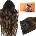 DOORES Human Hair Clip in Extensions, Dark Brown to Chestnut Brown 18 Inch 120g, Remy Clip in Human Hair Extensions 5 Pcs