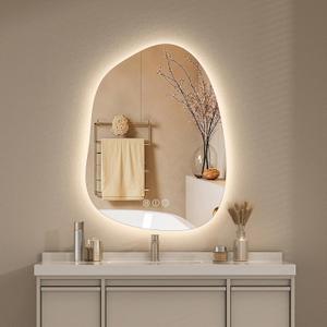 Hasipu Irregular Bathroom Vanity Mirror - 27"x20" LED Asymmetrica Mirror with Lights, Abstract Bathroom Mirrors with Backlit, Anti Fog, Memory Function3 Colors and Dimmable Light,Horizontal/Vertical