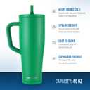 Ice Shaker 40 oz Tumbler with Handle and Straw | 40oz Green | Cold for 30+ Hours | 2-in-1 Tumbler Shaker Bottle | Odor-Free 40 ounce Bottle for Water, Protein Shakes, Smoothies, Cocktails