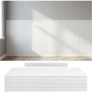 QUTREY Wainscoting Panels White 12 Pack, Board and Batten Wall Panel kit Panels Cover 39.6x117.6 Inch, 3D Wall Panels for Interior Wall Decor, TV Background, Living Room, Office