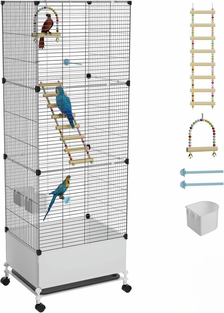 STILLCOVE Extra Large Bird Cage, Black Parakeet Cages with Rolling Stand & Wheels, Wide Birdcage for Parrots Cockatiels Conure Budgie Canary Finch Lovebird