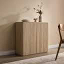 Fluted 2 Doors Sideboard Cabinet with Storage, 34" Wooden Credenza with Shelves, Faux Marble-Top Coffee Bar Console Table, Modern Buffet Cabinet for Dining, Kitchen, Living Room, Entryway, Natural Oak