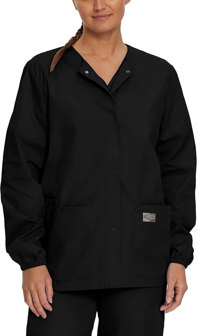 Amazon Essentials Women's Scrub Snap Jacket, Black, Medium