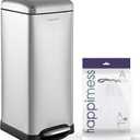 happimess HPM1007D Betty Retro 8-Gallon Step-Open Trash Can with Soft-Close Lid, Fingerprint Resistant, Modern, Minimalistic for Home, Kitchen, Laundry Room, Office, Bedroom, Bathroom, Chrome