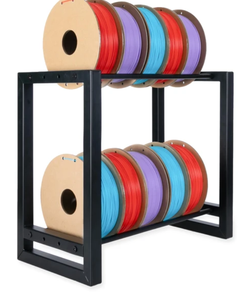 Iron Forge Tools 3D Printer Filament Storage Rack - Steel Wall Mounted or Table Top PLA Storage Filament Spool Holder, 17x16x10 Inches, Adjustable Width Works with Large & Small 3D Printing Filaments