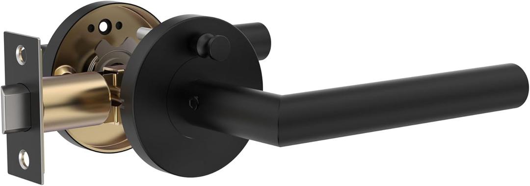 1 Pack Stainless Steel Privacy Door Handle - Keyless Push Button Lock, Matte Black Finish, Reversible Left/Right Hand Lever