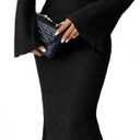 Narecte Fall Dresses for Women 2025 Maxi Dresses Solid Color Flare Sleeve Bodycon Dress Black L