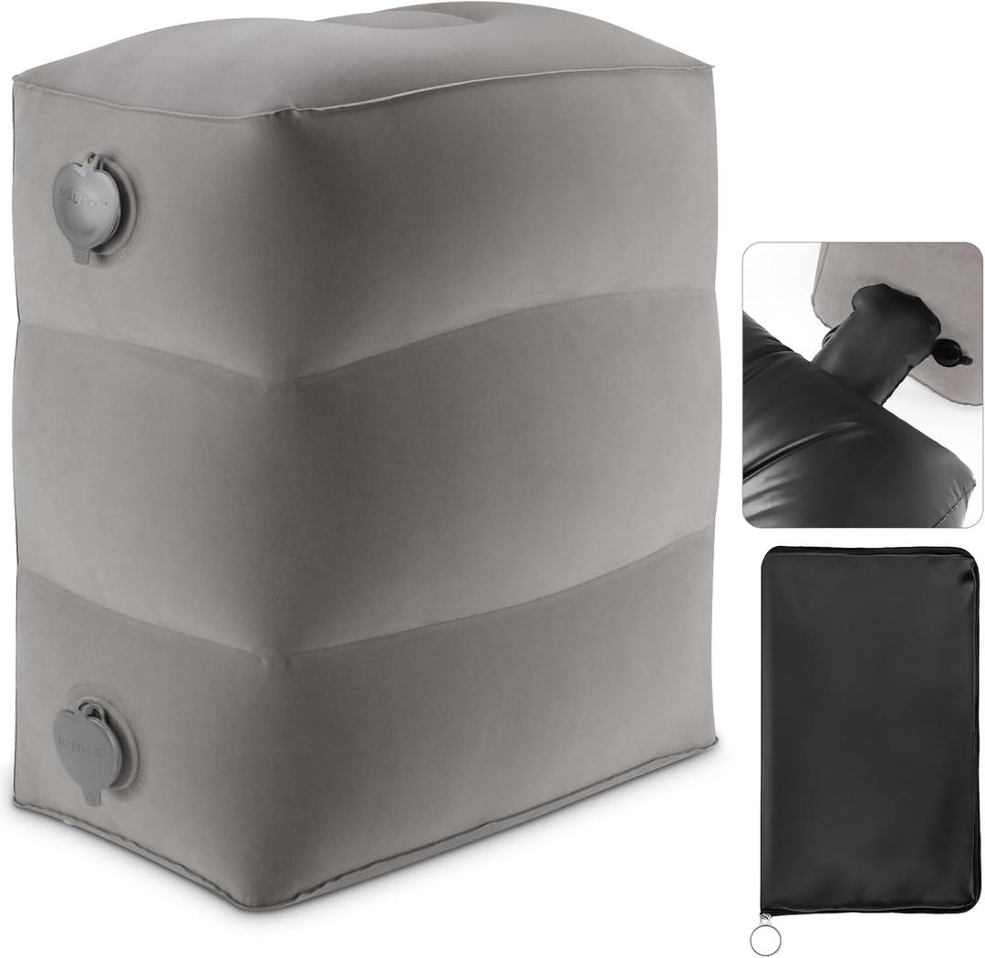 Maliton Inflatable Foot Rest Pillow for Travel, Kids Airplane Bed, Adjustable 3 Layers Height Leg Pillow of Air Travel Essentials, Car, Office, Home - Fast Inflation (Grey)