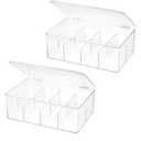 Divided Clear Plastic Organizer Bin with Hinge Lid, 8 Sections Tea Bag Storage Box for Kitchen, Snacks, Spice Packets,Pouches, Stackable Storage Bin