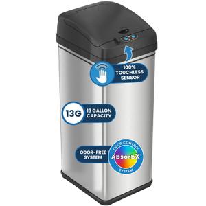 iTouchless 50L / 13 Gal. Dog-Proof Sensor Kitchen Trash Can | Odor Filter