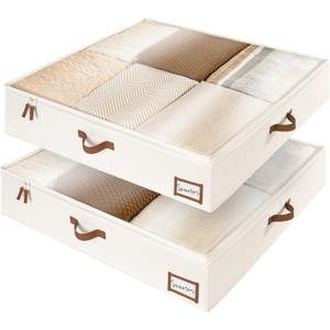 StorageWorks Underbed Storage Box, Under Bed Clothes Organizer With Sturdy Structure and Ultra Thick Fabric, Beige, 33" L x 31" W x 6  "H, 2 pack (Jumbo(Square))