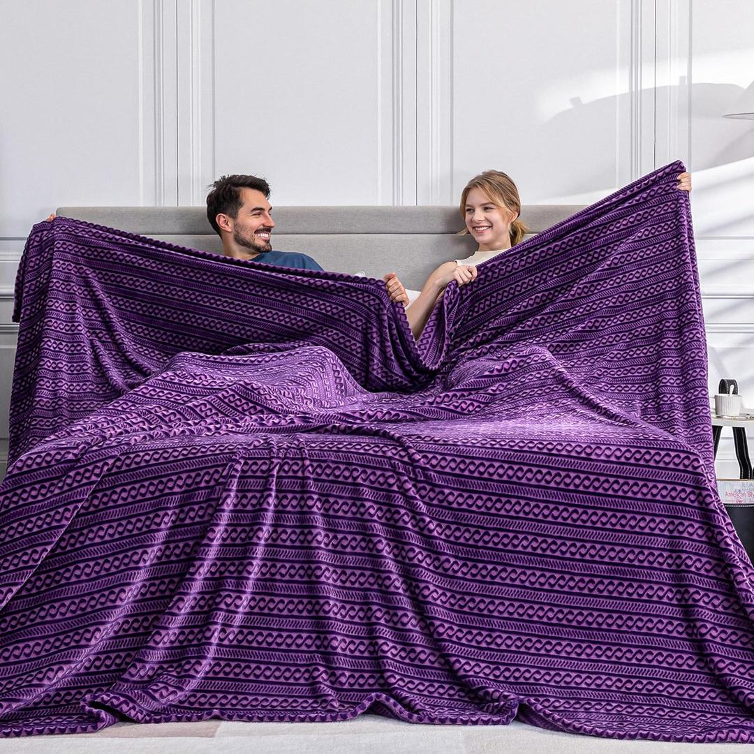 Soft Cozy 120x120 Inches Seamless Oversized King Fleece Blanket, 3D Jacquard Decorative Giant 10'x10' California King Blanket Extra Large for Bed, Sofa, Couch, Travel, Travel, Pueple Chain