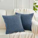 Fancy Homi 2 Packs Dusty Blue Decorative Throw Pillow Covers 20x20 Inch for Couch Bed Sofa, Modern Farmhouse Boho Home Decor, Soft Cute Plush Corduroy Cushion Case 50x50 CM