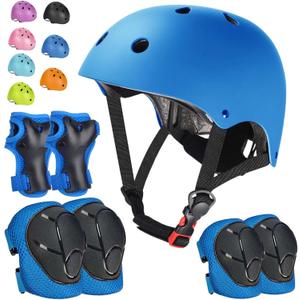 Kids Bike Helmet Set Adjustable Helmet for Ages 3-15 Kids Toddler Boys Girls Youth, Multi-Sport Bicycle Skateboarding Football Rollerskating Scooter Rollerblade Balance Bike Helmets (Medium: 20.47"-22.83" / 8-14 year, blue)